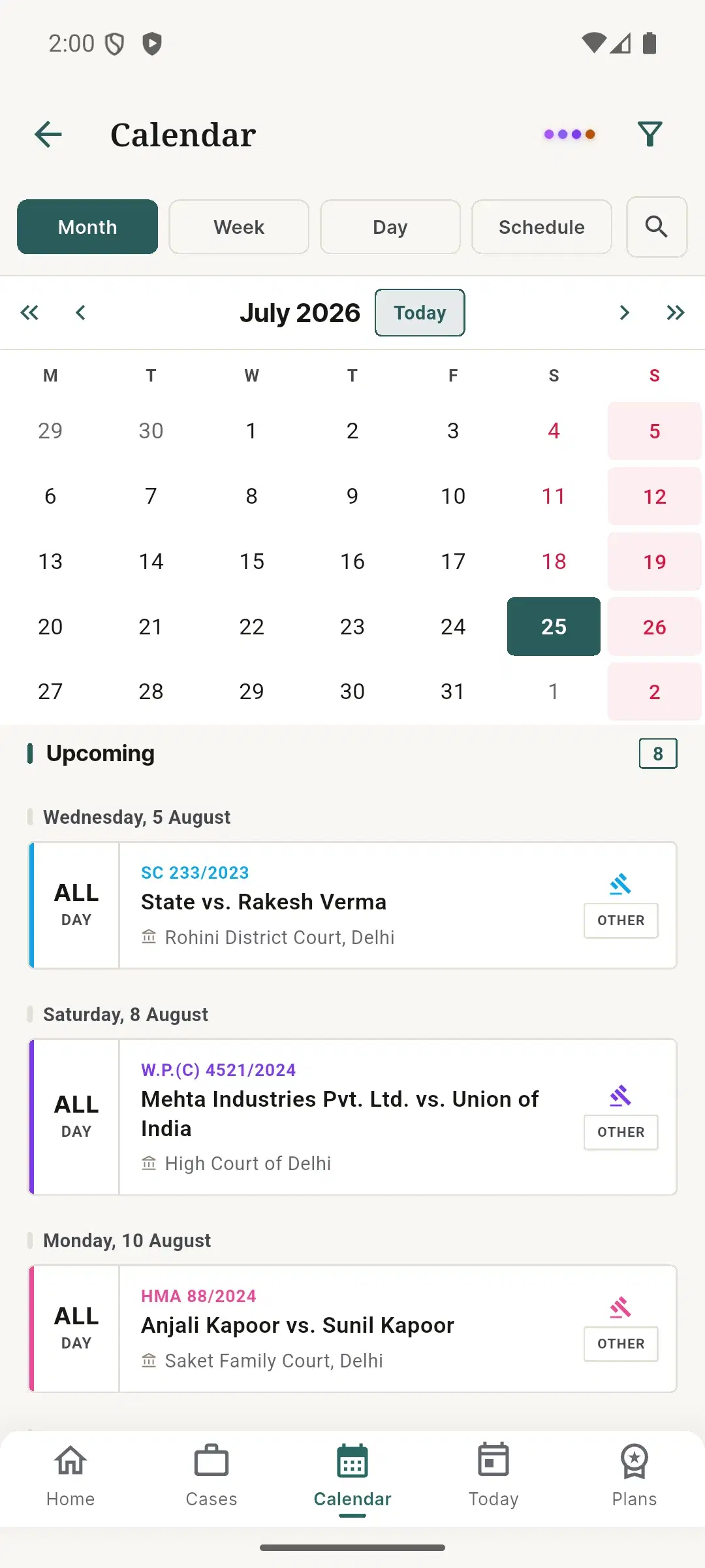 NyayX mobile app — Hearings on your calendar