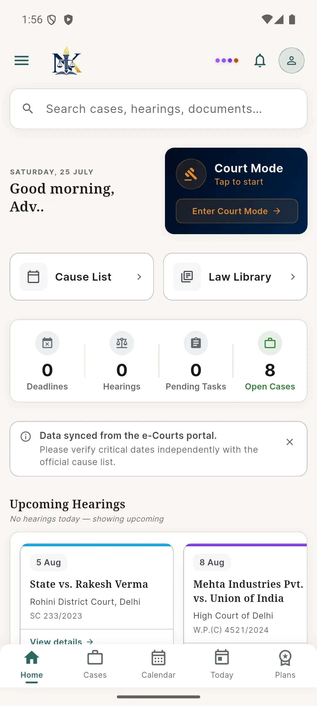 NyayX mobile app — Your day, at a glance